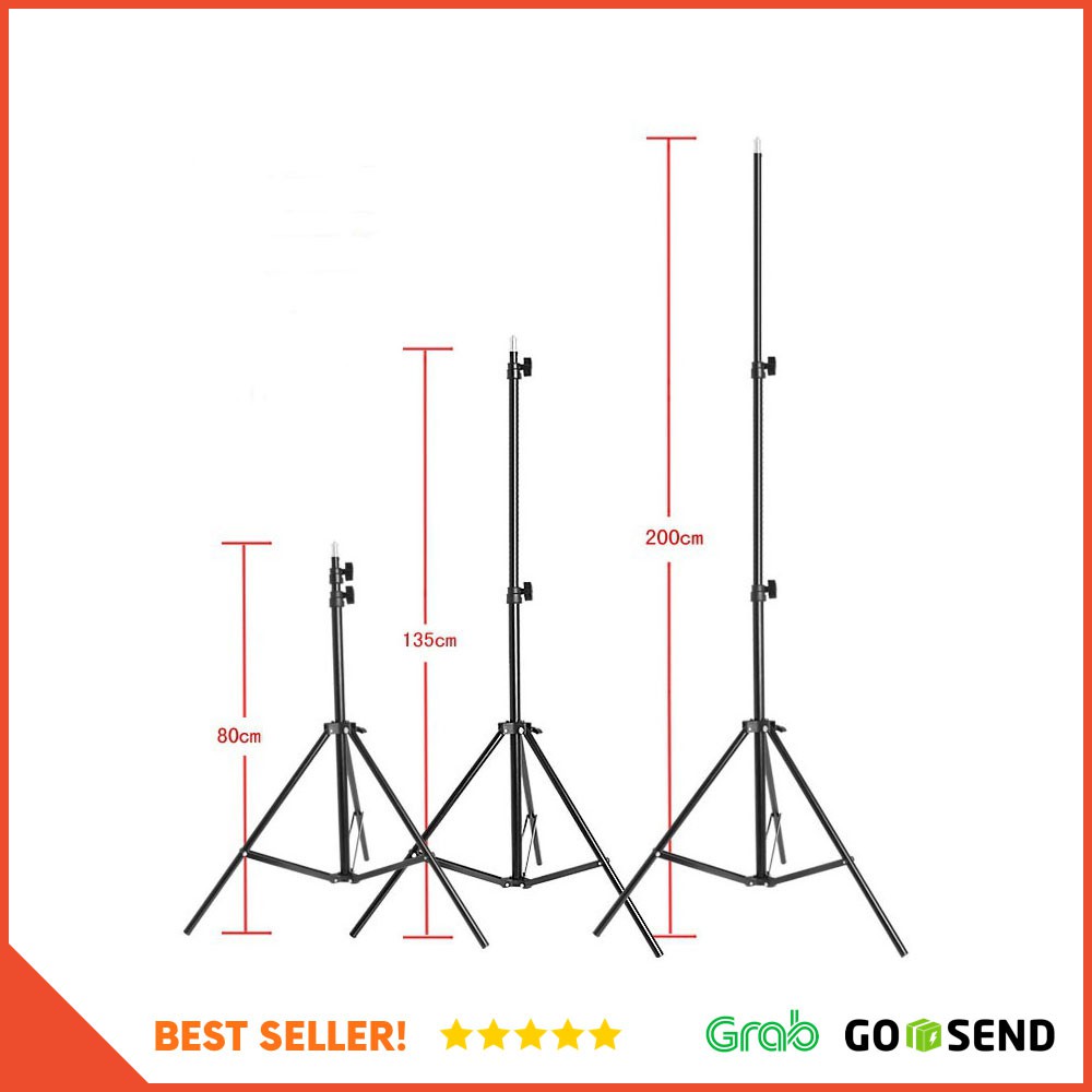 Portable Light Stand Tripod 3 Section 200cm for Studio Lightning - Black