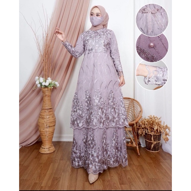 GAMIS DRESS BROKAT TILE JUMBO LD 90 SAMPAI 130CM