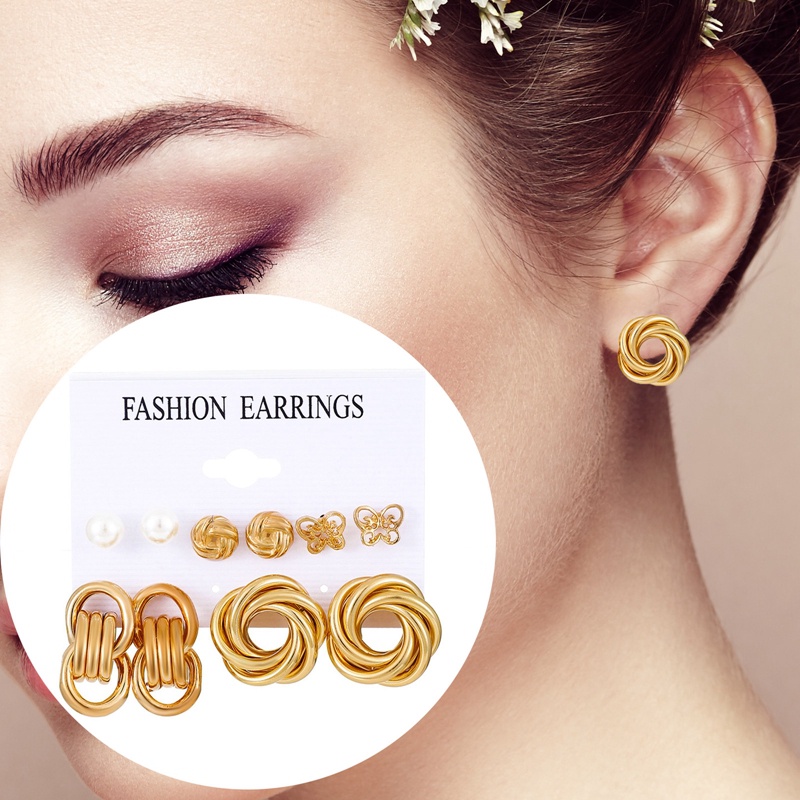 6 Pasang / Set Anting Hoop Desain Hati Butterfly Lingkaran Besar Aksen Mutiara Untuk Wanita