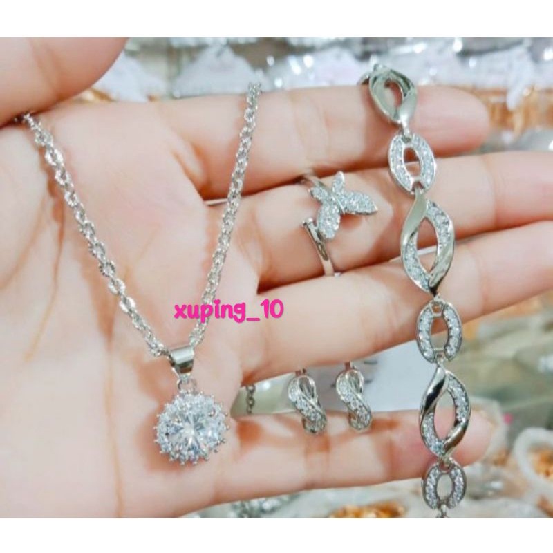 set dewasa silver emas putih berlian perhiasan wanita