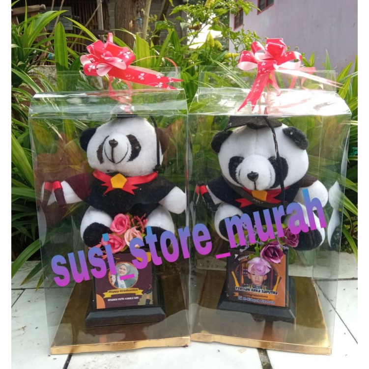 boneka wisuda dengan kotak mika