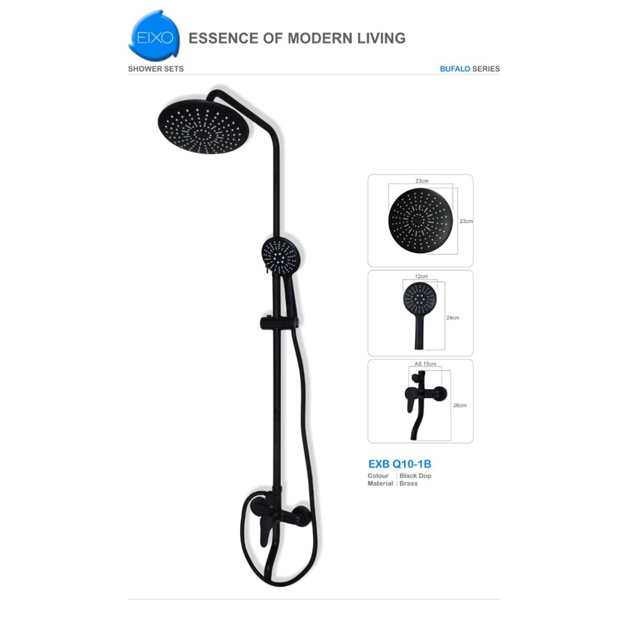 EIXO BLACK SHOWER SET EXB Q10-2B MINIMALIS HITAM