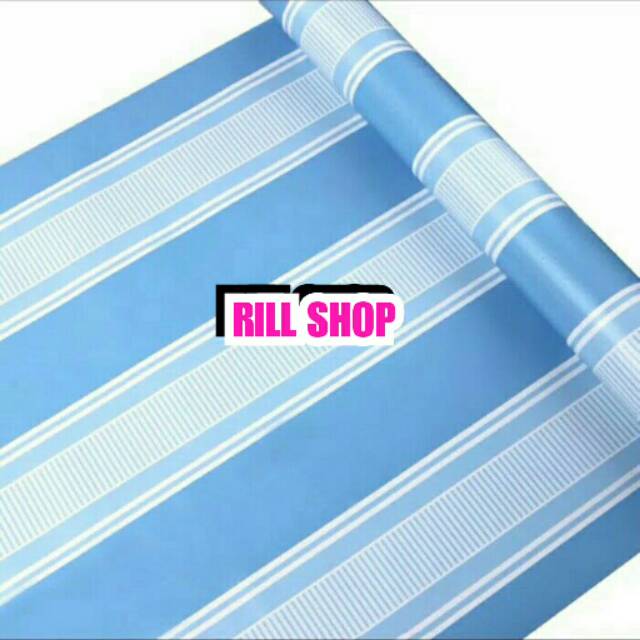 Wallpaper dinding motif garis Biru
