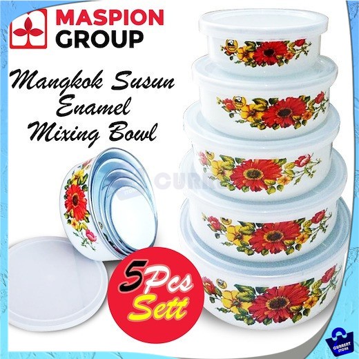 Maspion MIXING BOWL Enamel 5 Set - Rantang 5 Susun Motif Bunga