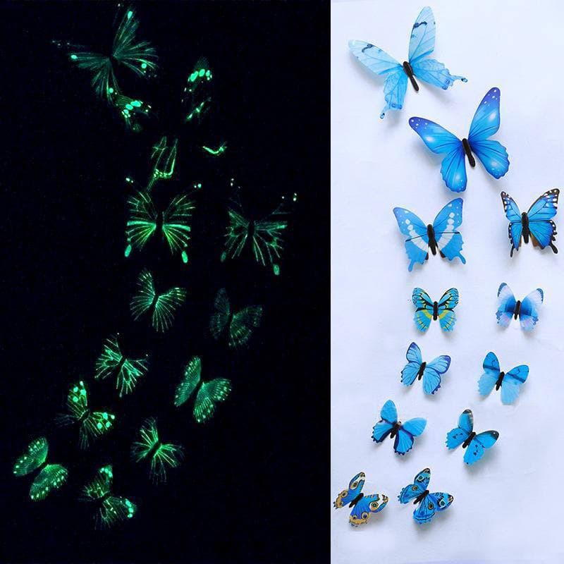 LF - Stiker Dinding 3D Glow in the Dark Motif Kupu-kupu Tempelan Dinding Butterfly Import KP02