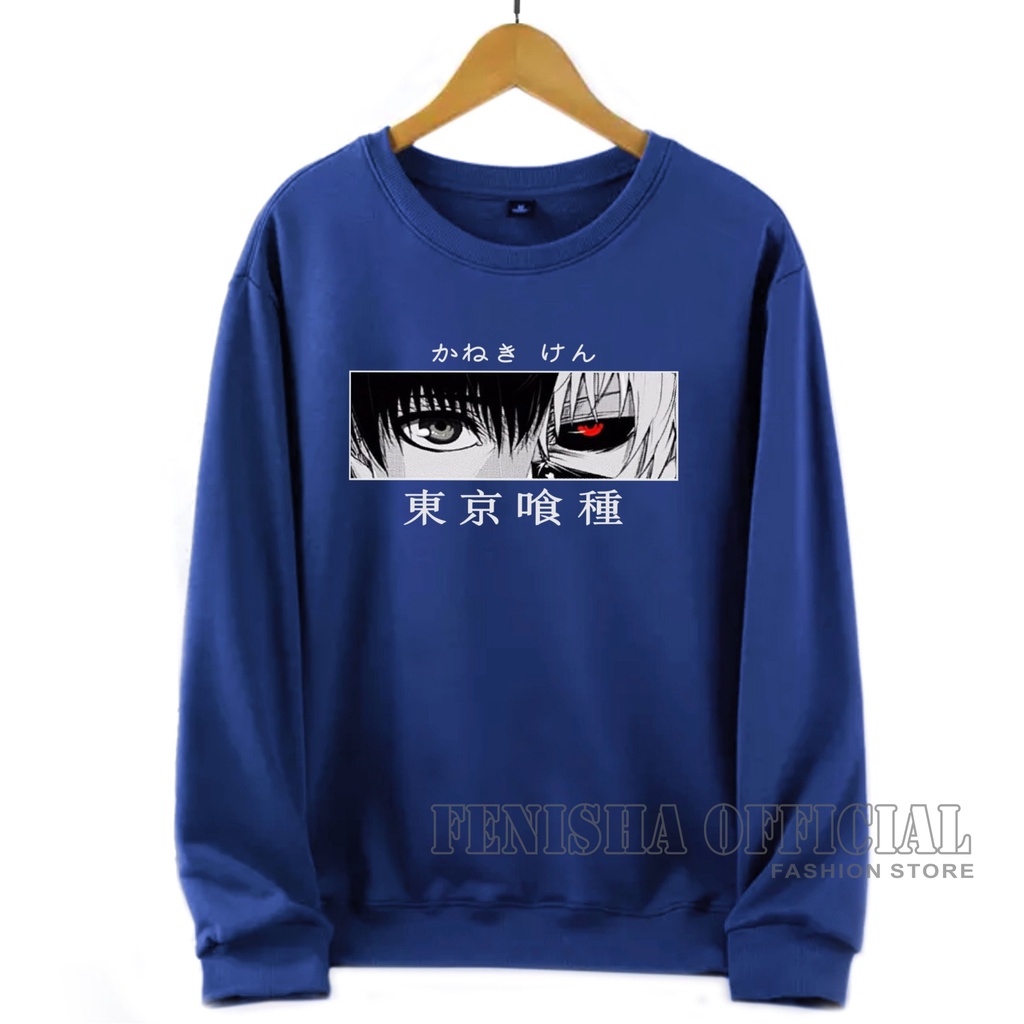 FenishaStore Sweater Basic Crewneck Wanita Anime Tokyo Ghoul Kaneki Ken Size M-L- XL-XXL Bisa Bayar Ditempat COD