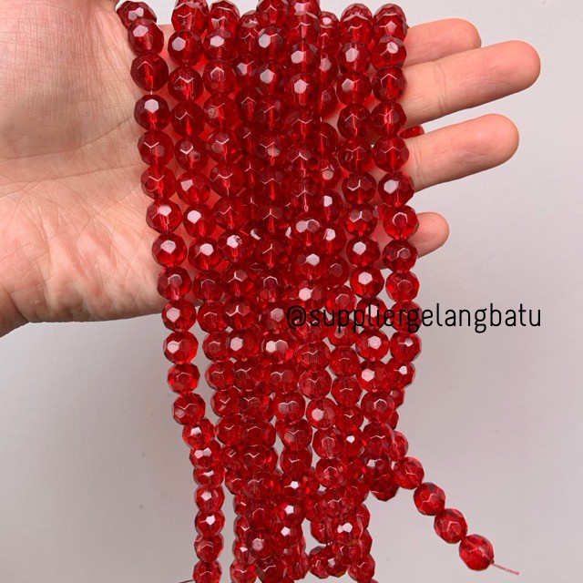 kristal bola dunia cutting 10mm MERAH red quartz kuarsa ceko bulat rondel rondelle payet rajut jahit