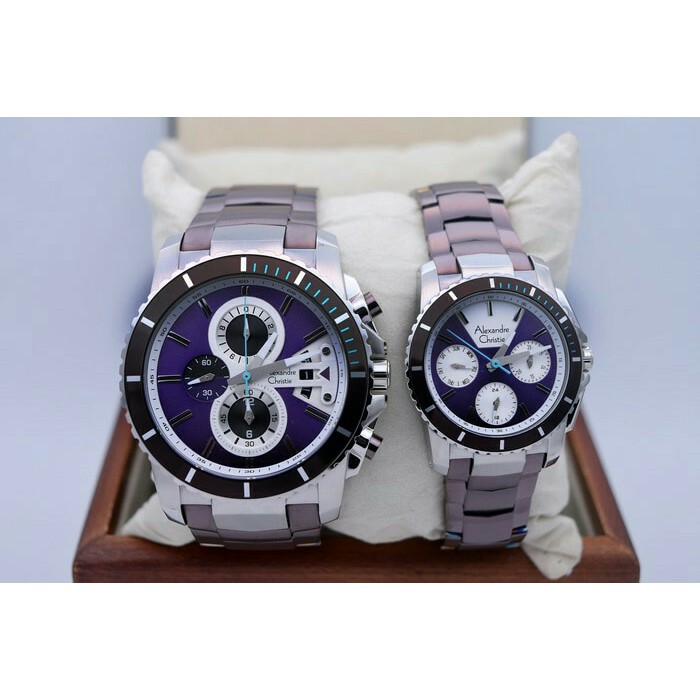 ALEXANDRE CHRISTIE WATCH AC 6455 COUPLE SILVER PURPLE ORIGINAL