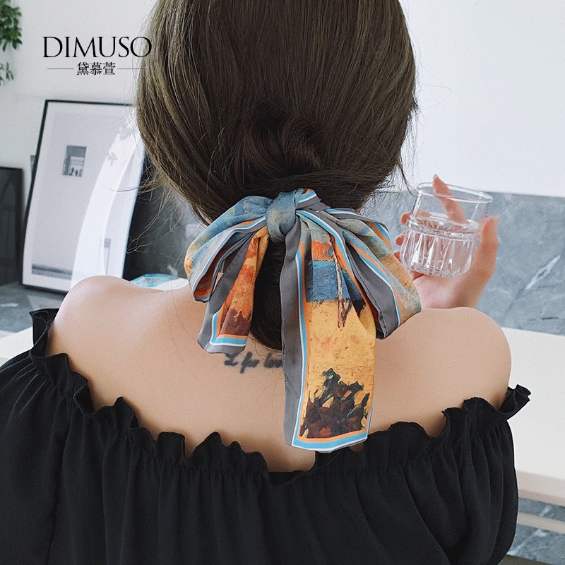 Syal Scarf Korean Fashionable Aksesoris Wanita pencetakan sutra syal leher tas syal scarf satin sutra elegan scarf leher Bandana Ikat Rambut Satin