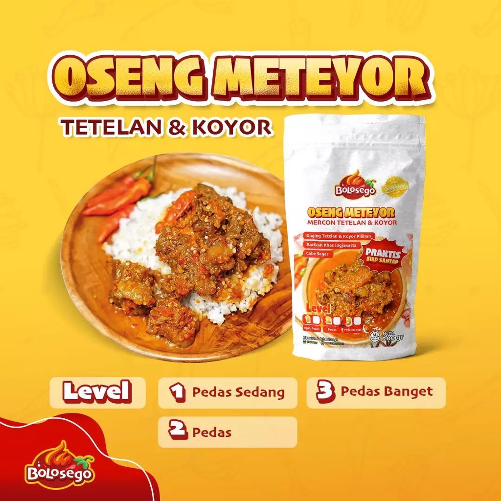 

OSENG METEYOR (MERCON TETELAN KOYOR BOLOSEGO). NETTO 200 GRAM