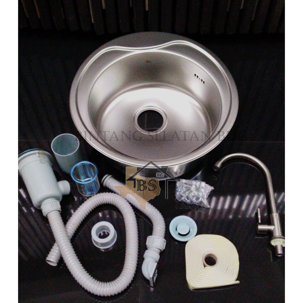 KITCHEN SINK CONI RS 490/ BAK CUCI PIRING BULAT STAINLESS 304 FULLSET