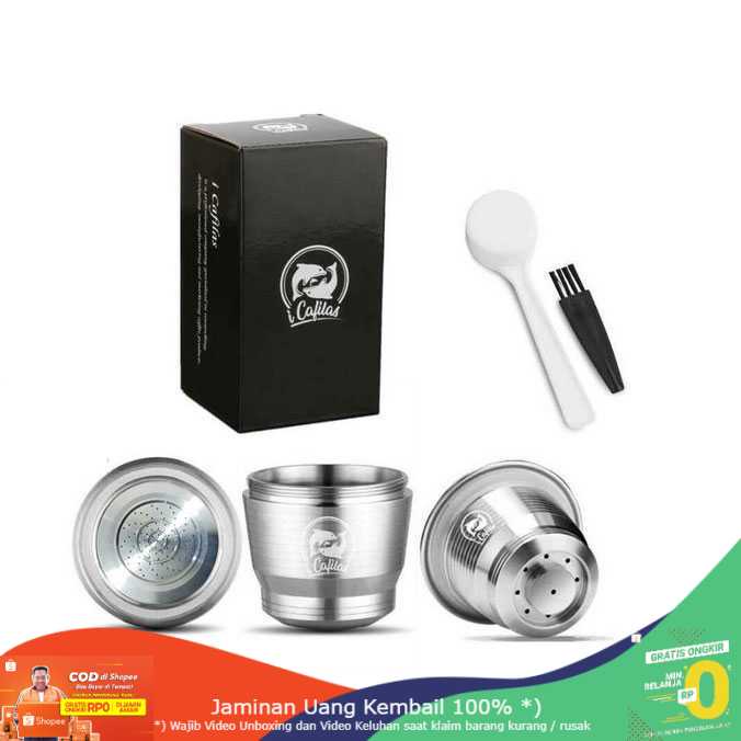 (BISA COD) RVOSTR ICafilas Refillable Capsule Steel with Tamper for Nespresso F456