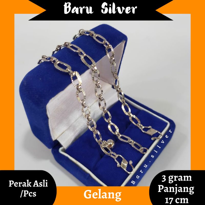 Gelang Holo Ukir Dewasa, Perak 925, Sepuh Emas Putih