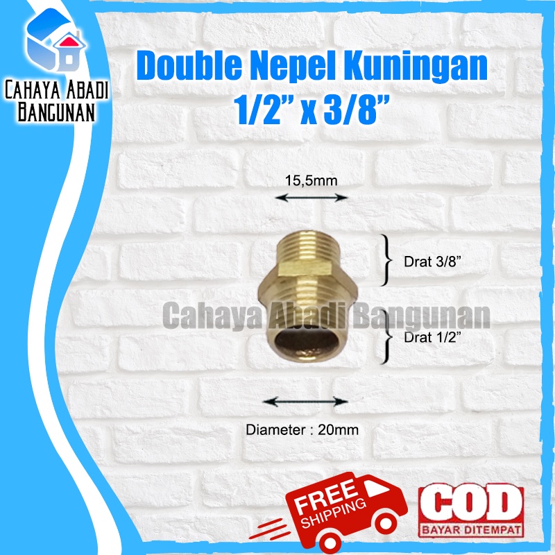 Double Nepel Kuningan 1/2&quot; x 3/8&quot; Dobel Nepel