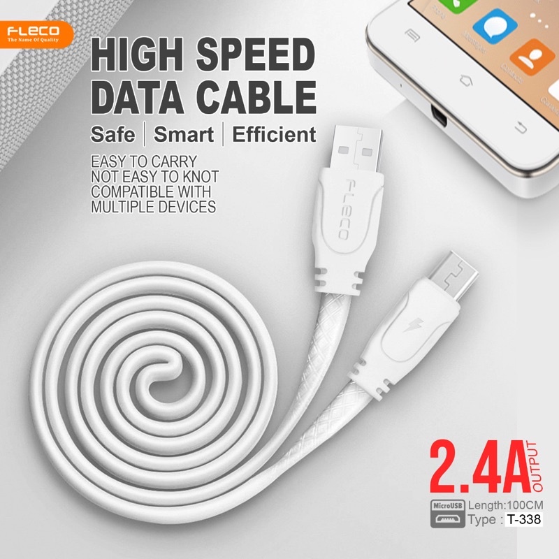 PROMO PER ~ 1PCS KABEL DATA FLECO T338 MICRO ORIGINAL QUICK CHARGING T-338 HIGH SPEED DATA CABLE