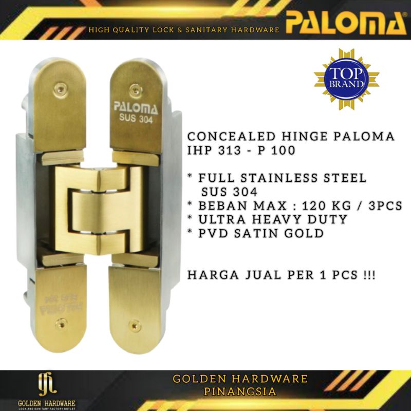 PALOMA IHP 313 ENGSEL CONCEALED INVISIBLE HINGE ENGSEL TANAM PINTU SATIN GOLD