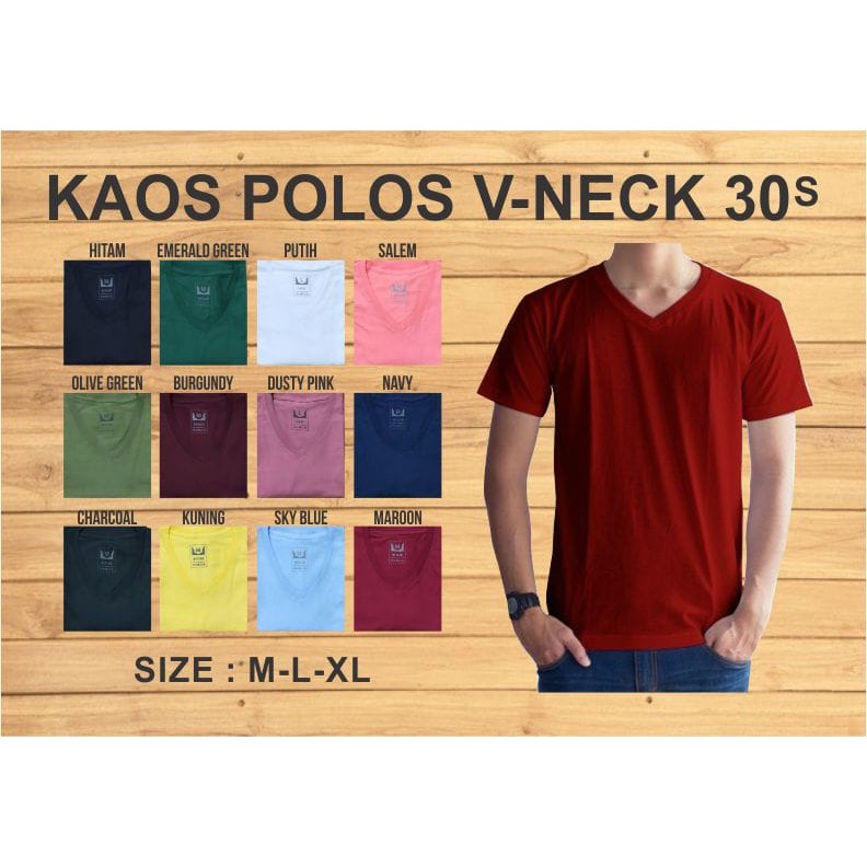 KAOS POLOS VNECK LENGAN PENDEK COTTON COMBED 30S