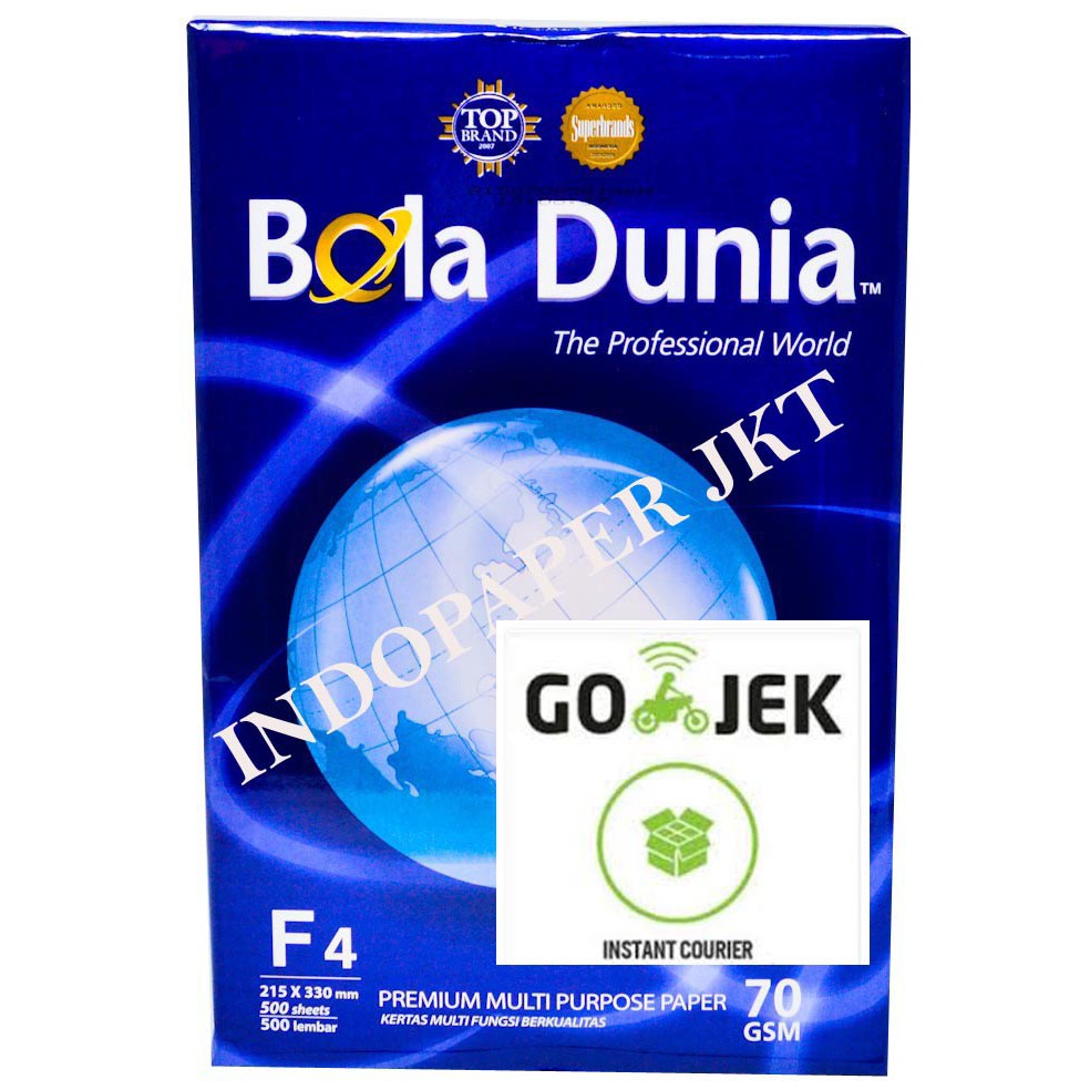 

KERTAS FOTOKOPI F4 70GR BOLA DUNIA KHUSUS GOSEND WILAYAH JAKARTA DAN SEKITARNYA