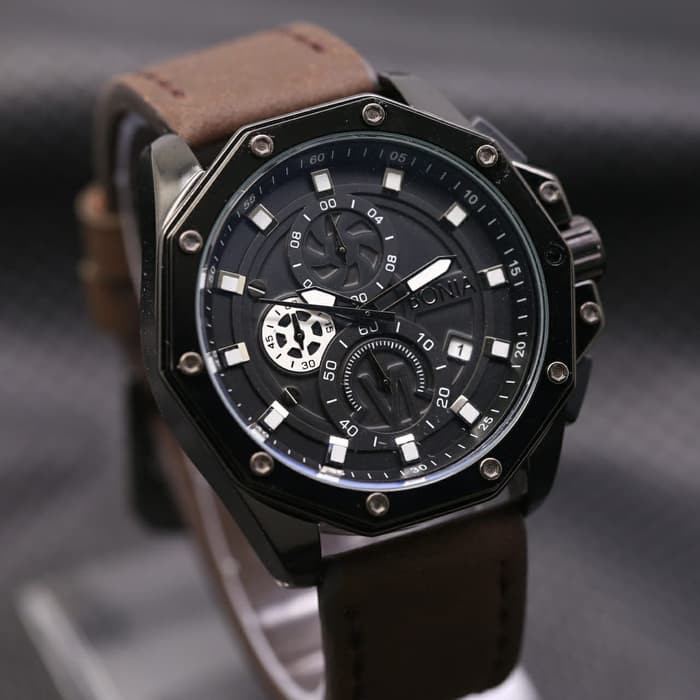 Jam Tangan Pria / Cowok Bonia Chrono Sk7244 Leather Brown Black