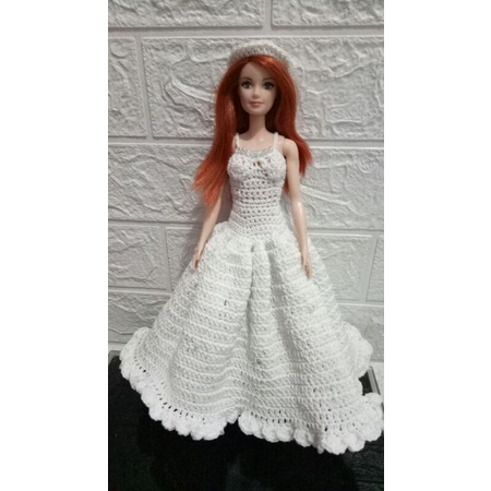 barbie's wedding dress/baju rajut barbie/baju pernikahan barbie/gaun barbie/crochet wedding dress