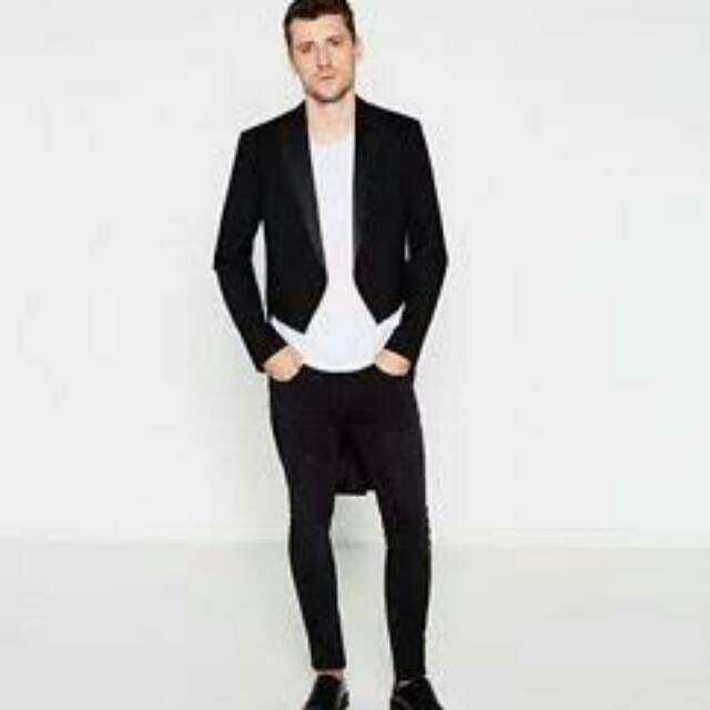 New ZARA MEN BLAZER BLACK TAILCOAT JACKET