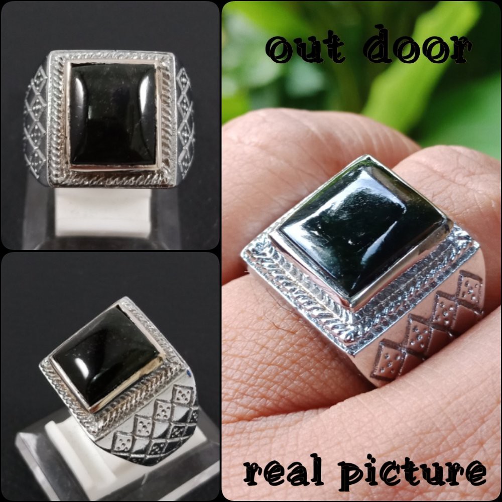 CINCIN NATURAL BLACK JADE ACEH RING KOTAK MANTAB