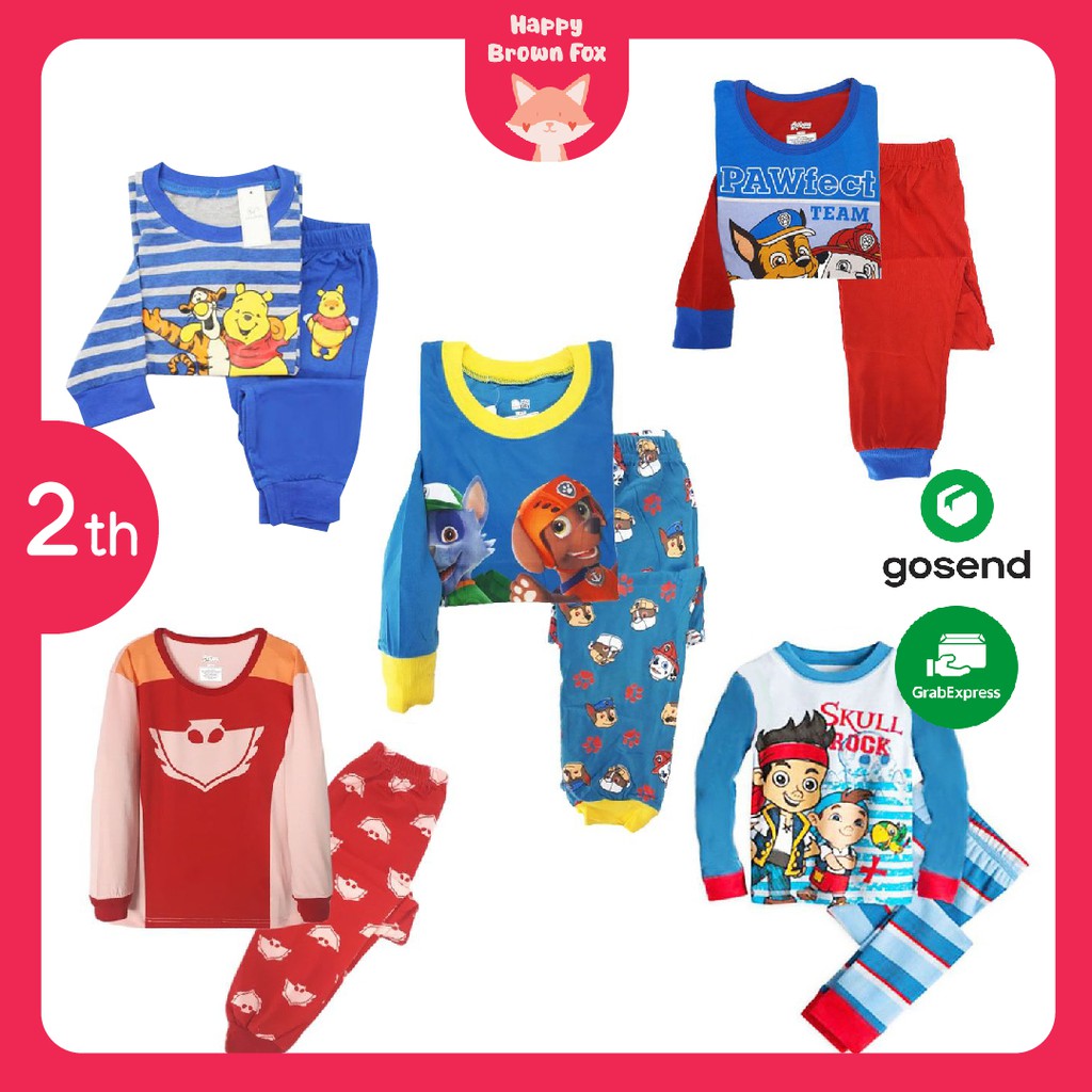 BAJU TIDUR ANAK LAKI-LAKI PEREMPUAN PIYAMA BAYI 2 TAHUN SETELAN PAKAIAN - POOH PJ MASKS PAW PATROL