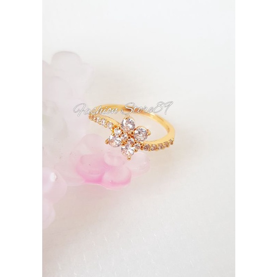 Cincin Bunga Permata Zircon perhiasan lapis emas 18k fashion ring dewasa replica emas impor