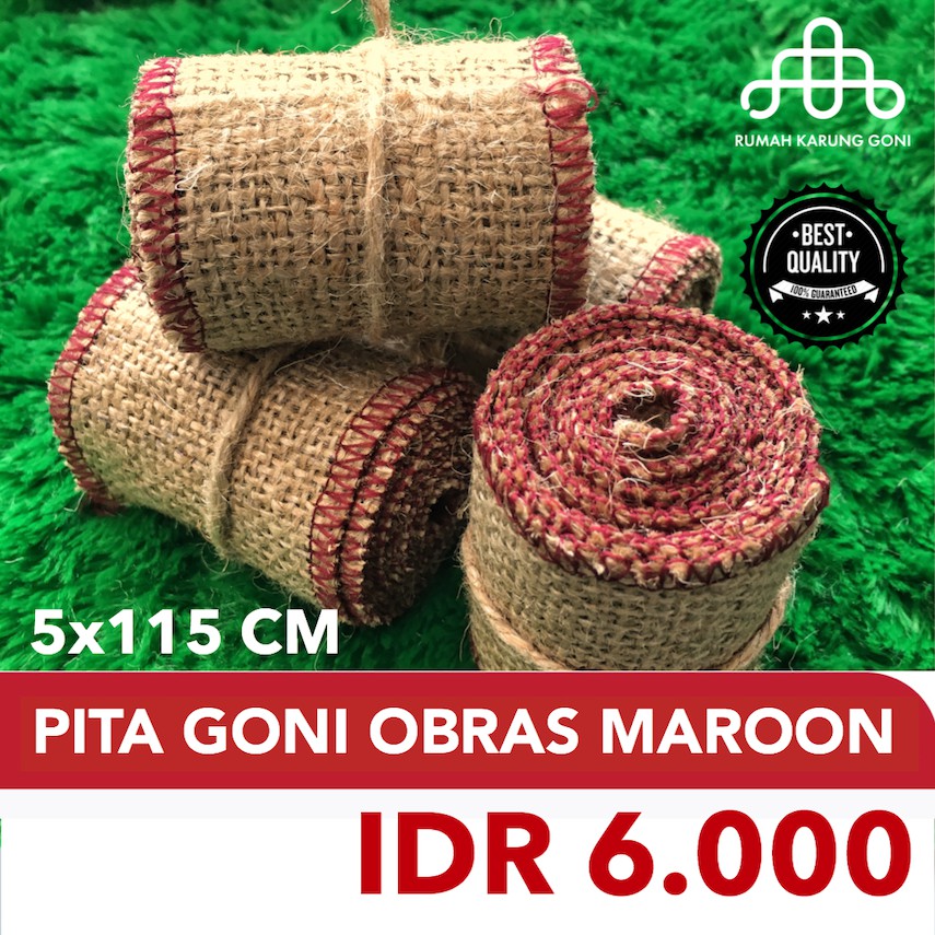 Pita Goni 5 x 115 CM Obras Maroon - Pita Dekorasi - Pita Souvenir - Pita Aksesoris