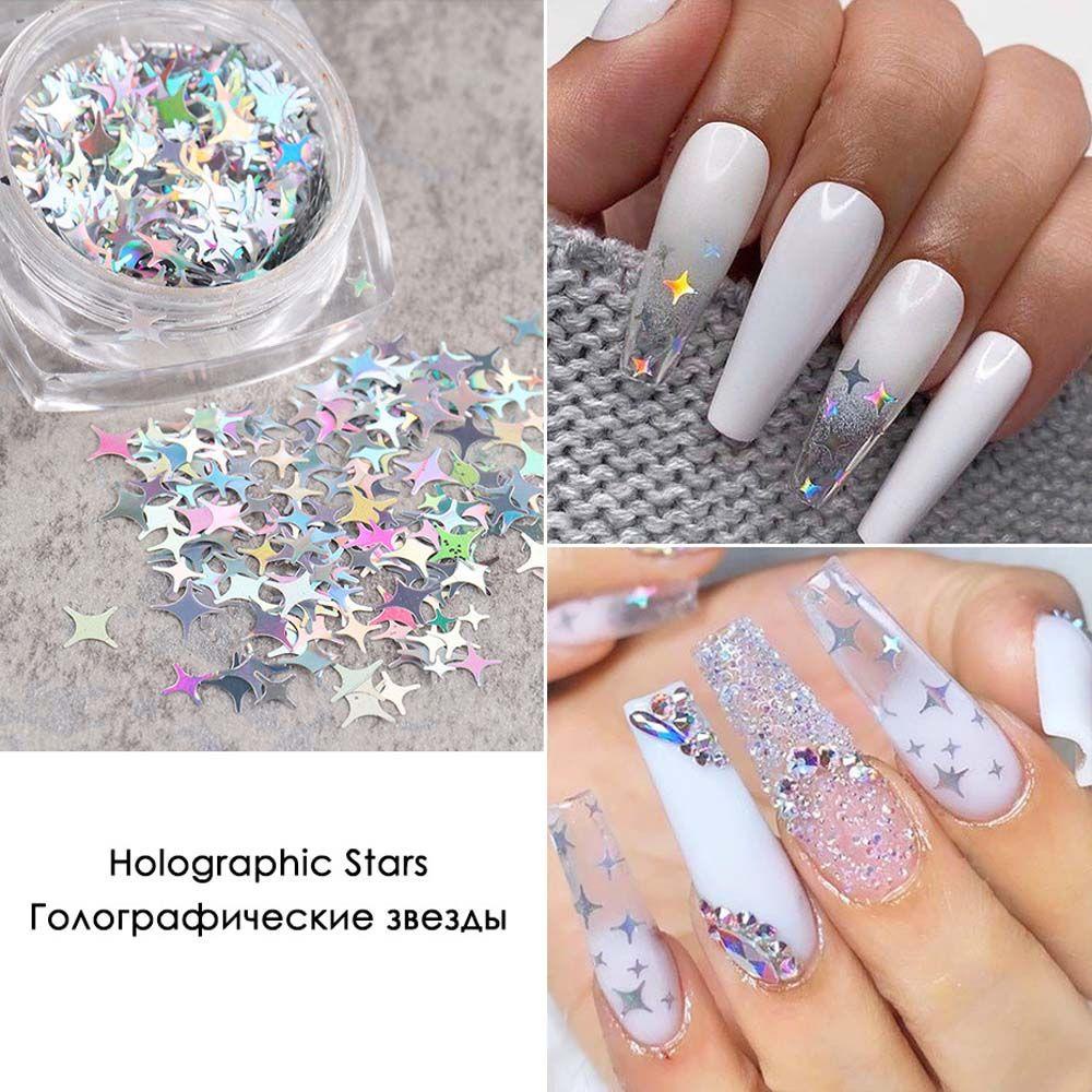 Mxbeauty Stiker Kuku Motif Kupu-Kupu / Bintang / Hati Aksen Glitter Untuk Aksesoris Nail Art / Manicure