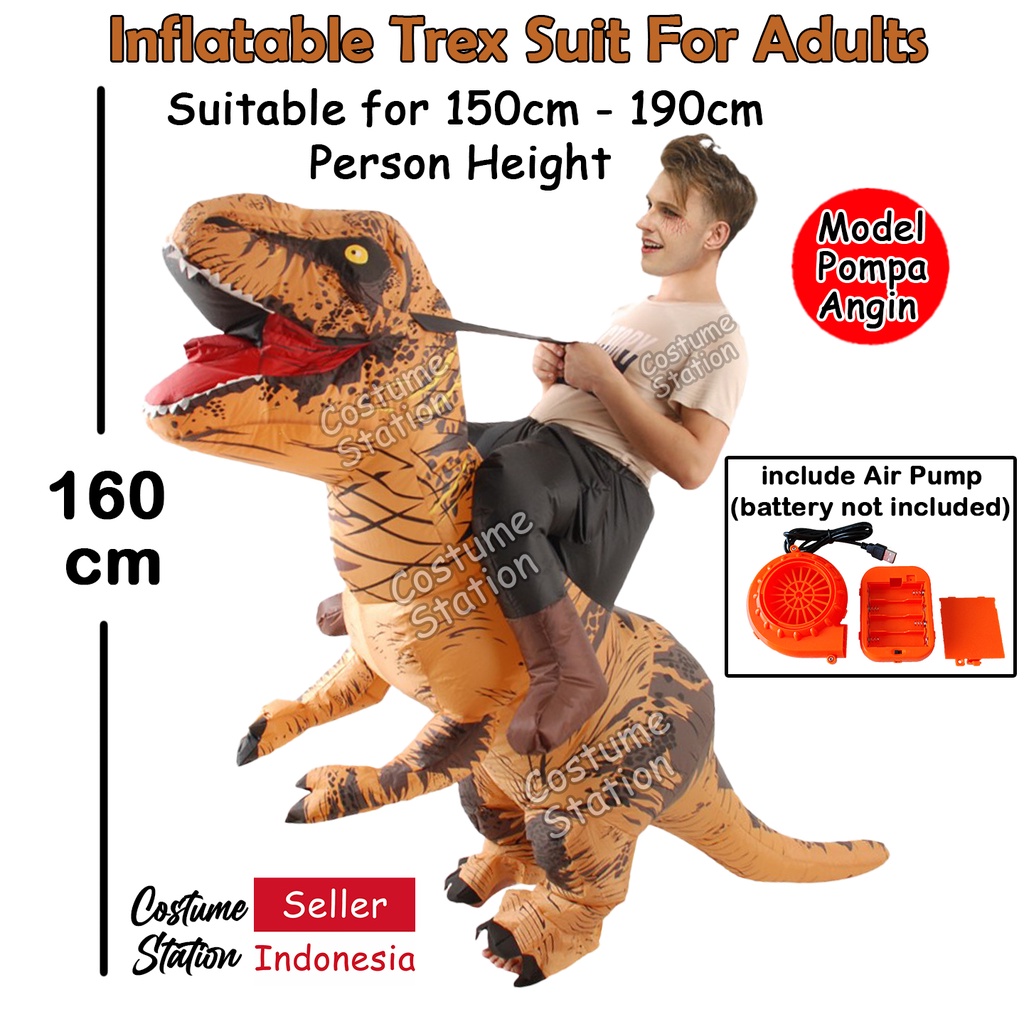 Kostum T-Rex Back Ride / Costume Tunggang Naik Dinosaurus Trex Inflatable pompa angin dewasa