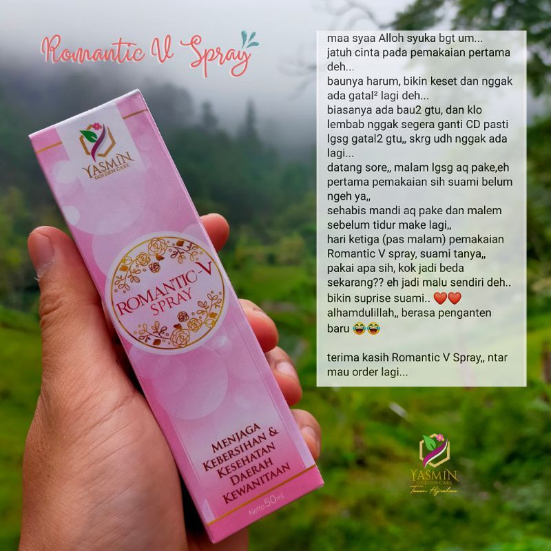 Romantic V Spray Yasmin 50ml - Spray Miss V Keset Rapet Halal Herbal - V Spray Kebersihan &amp; Kesehatan Daerah Kewanitaan