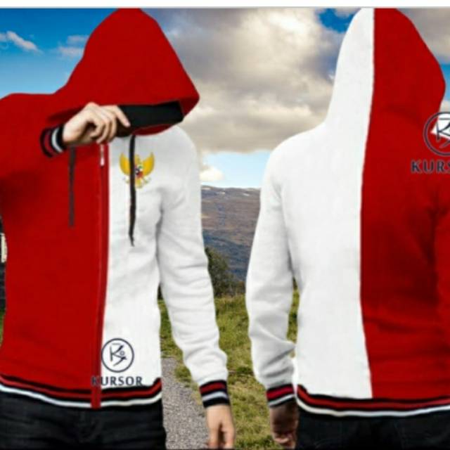 Hoodie merah putih jaket