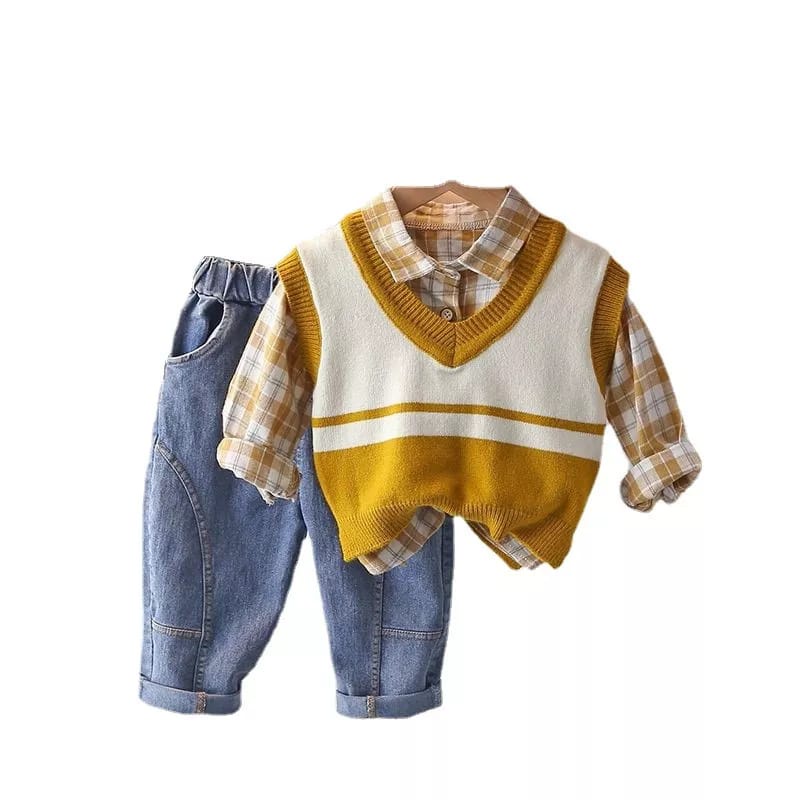 ANANAKSTORE- Setelan baju baby impor premium anak LUCU MOTIF YELLOW VEST 3in1 /Baju baby LUCU 0-5 Tahun