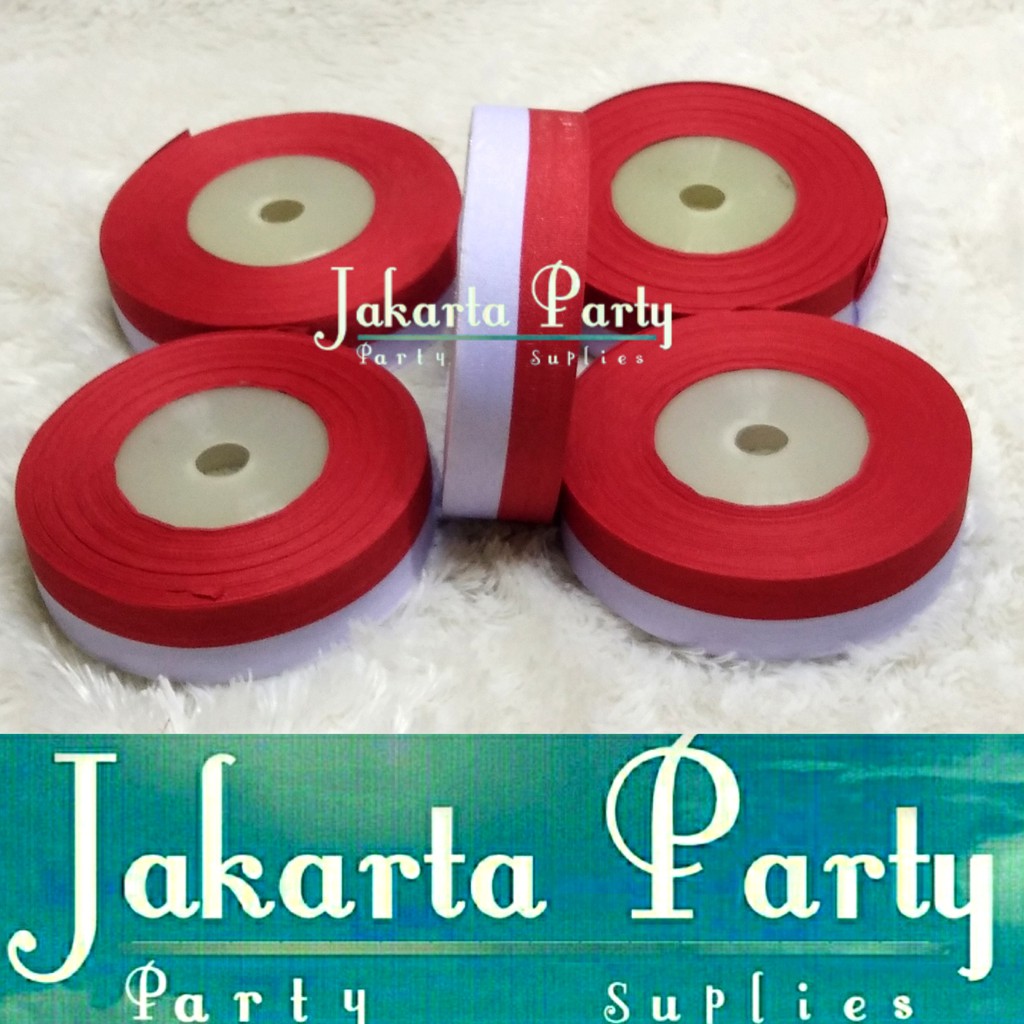 Pita Satin Merah Putih Ukuran 1 Inch / Pita Merah Putih / Pita Satin