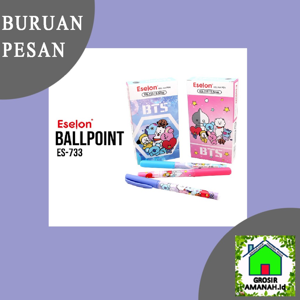 grosiramanah[TERMURAH] - Pulpen / 12pcs pulpen gel BT21/ Pulpen Eselon ES-733