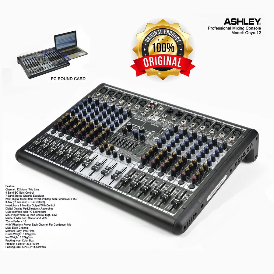 Mixer Audio ASHLEY ONYX12 ONYX 12 12channel Bluetooth USB Interface