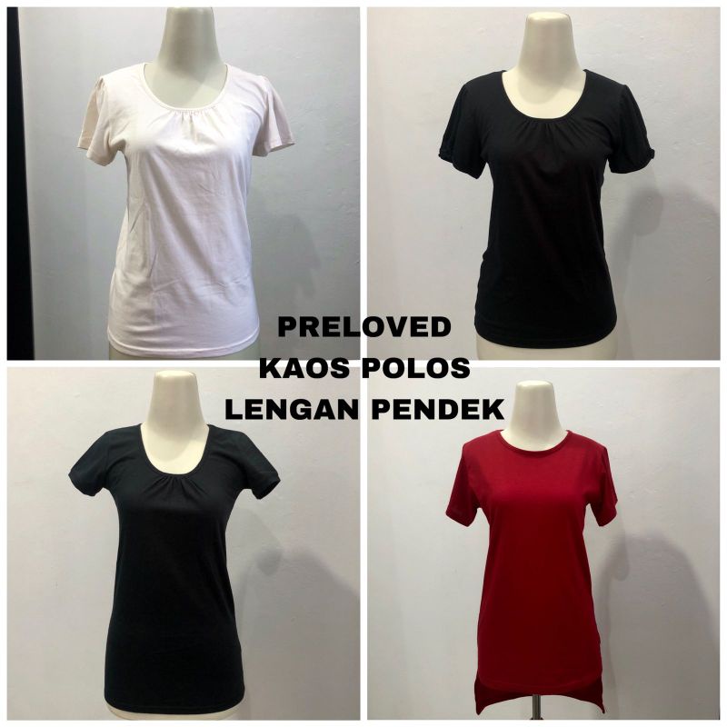 PRELOVED KAOS POLOS WANITA LENGAN PENDEK WARNA HITAM MERAH PUTIH