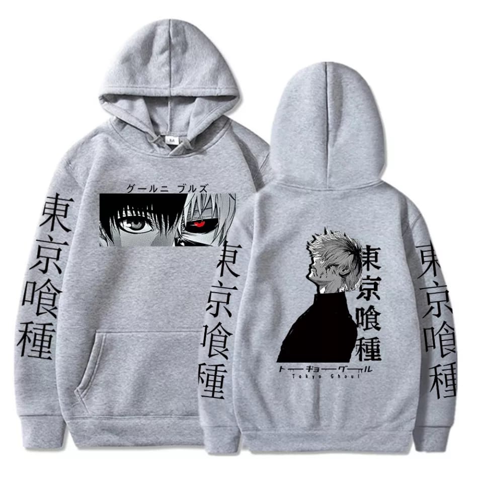 ( V1) MANGA TOKYO GHOUL 2SIDE Sweater Hoodie Wanita Mewah Oversize Fashion Kekinian Outfit Korean Style Ootd Cewek Remaja Ala Korea Bahan Fleece Premium Sweeter Hody Suiter Hoddy Switter Hudie Sweather Hodie Atasan Lengan Panjang LD 100 120 BB 40 45 50-ABU ABU