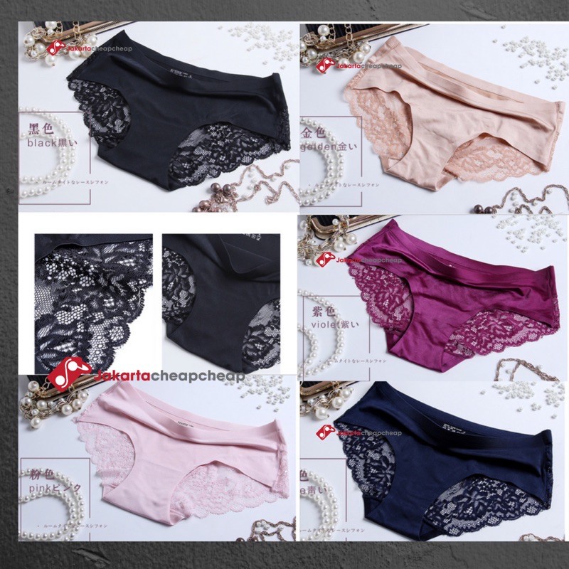 JC069 Celana Dalam Wanita Renda Lace Ice Silk Seamless Panty Sexy Lingerie Fashion Import