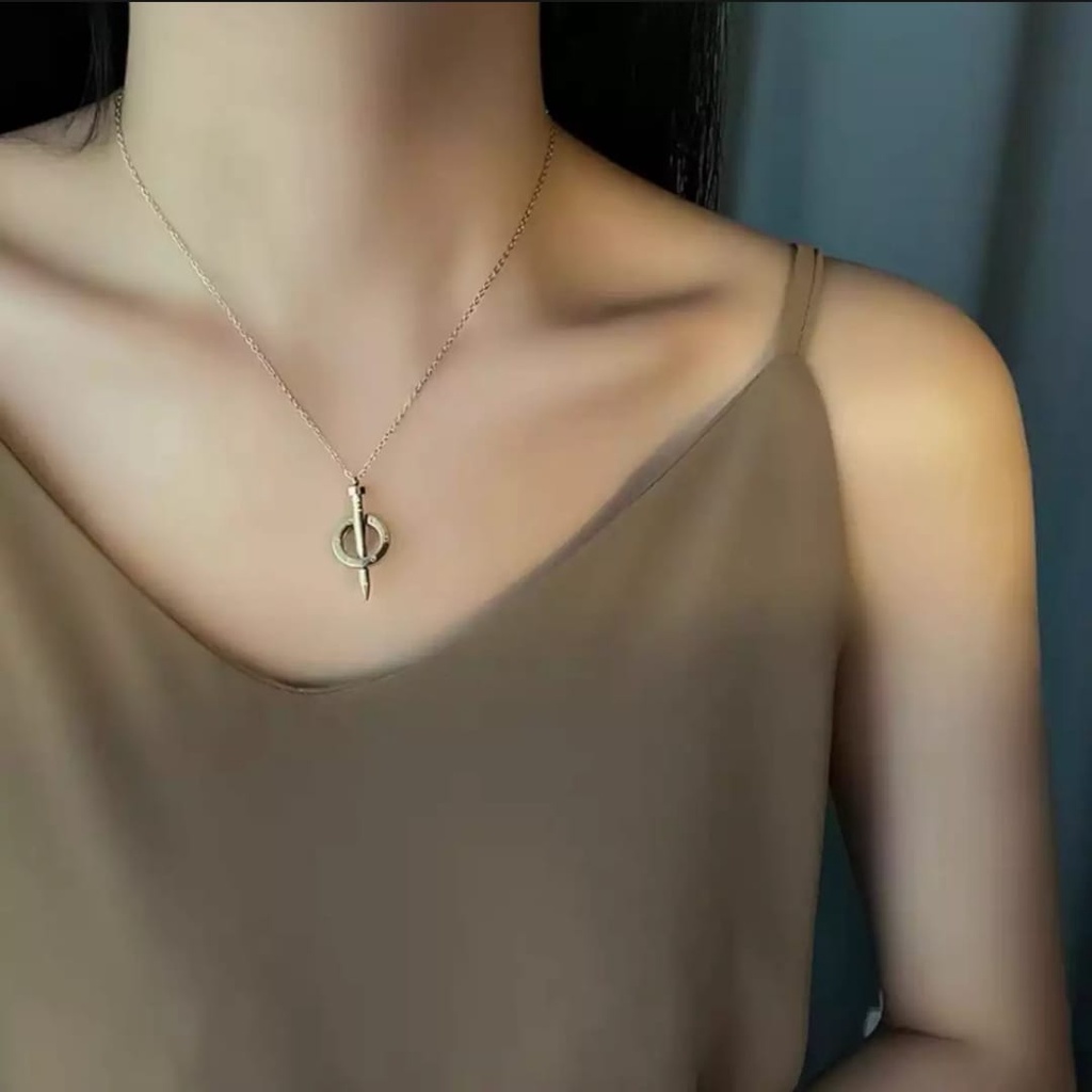 Kalung Titanium Premium model fuji liontin permata satu /Kalung wanita titanium anti karat Ala Korea Untuk Wanita Rantai Choker