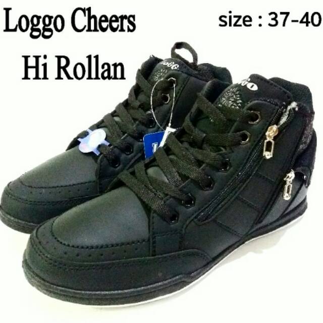 Sepatu sekolah dewasa full black loggo cheers hi rollan termurah dan terbaru