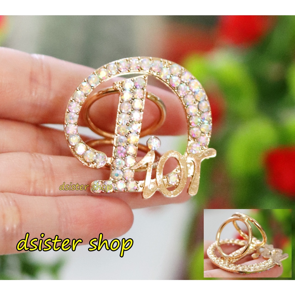 Bros Cincin Part 1 Ring Hiasan Aksesoris Syal Hijab HURUF Permata Hitam Putih-D Emas PrmataPelangi