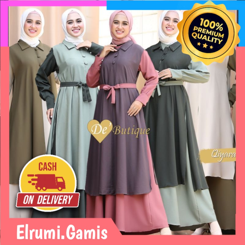 GAMIS WANITA MUSLIM TERBARU KEKINIAN TERLARIS MOTIF POLOS SET OUTER QIYARA by DEBUTIQUE / GAMIS EDIS