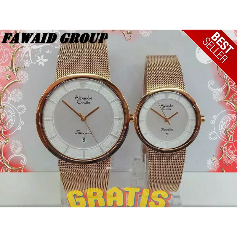 BEST SELLER JAM TANGAN WANITA ALEXANDRE CHRISTIE AC 8334 COUPLE HARGA SATUAN ROSEGOLD WHITE ORIGINAL