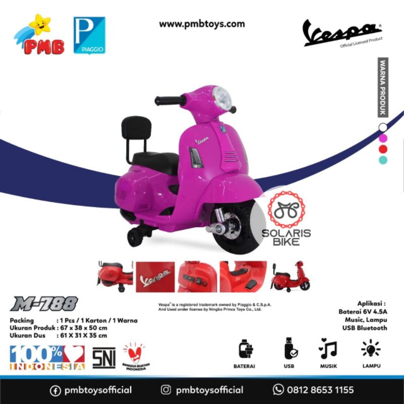 Motoran Aki Mainan Anak PMB Vespa Scoopy Anak