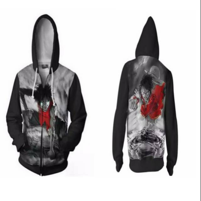 Jaket anime one piece luffy fullprint zipper