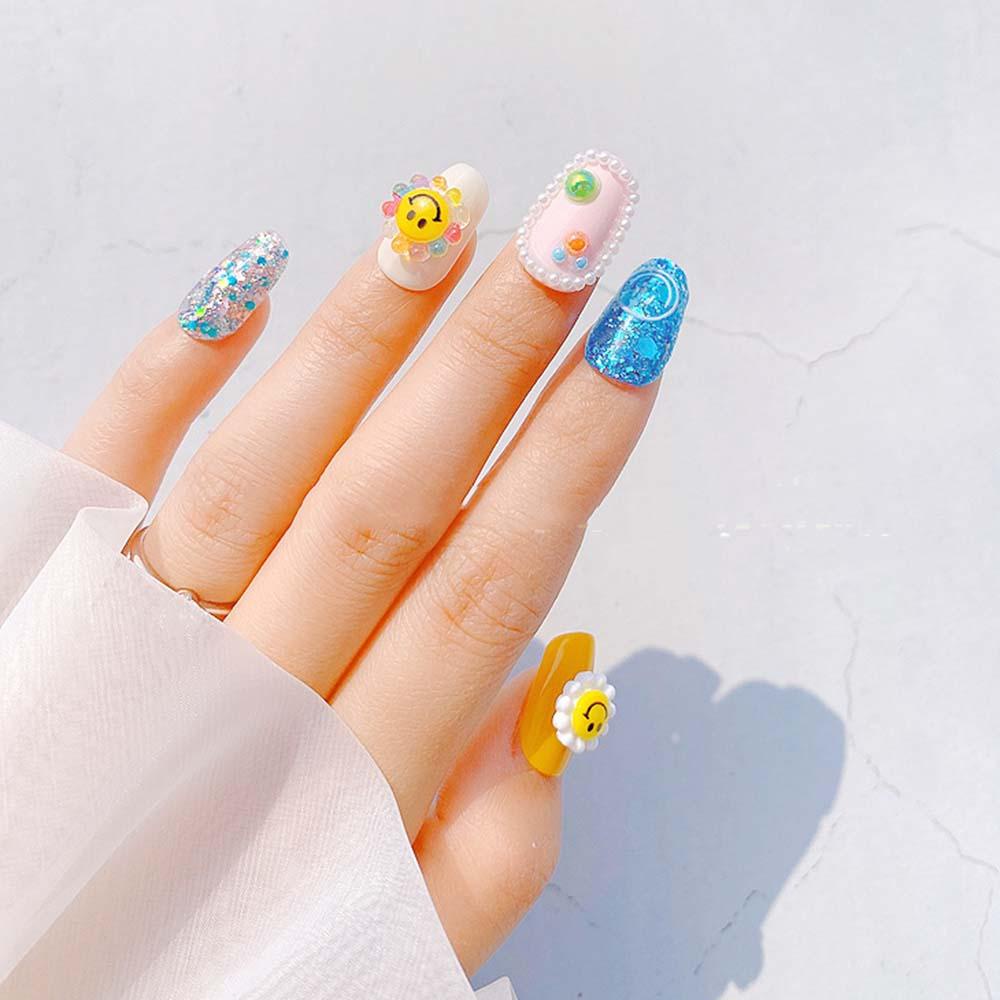 Needway Nail Art Smiley Face Perhiasan Warna-Warni Lucu Kartun DIY Aksesoris Kuku