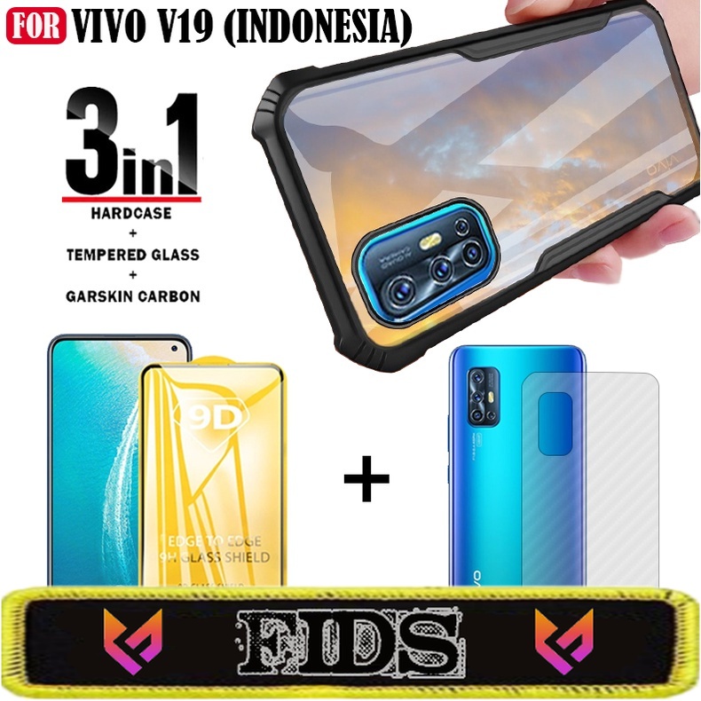 PROMO Paket 3 IN 1 Case VIVO V19 SoftCase Fusion Xundd Armor Transparant Free Anti Gores Layar &amp; Skin Carbon Anti Gores Dan Anti Jamur Handphone