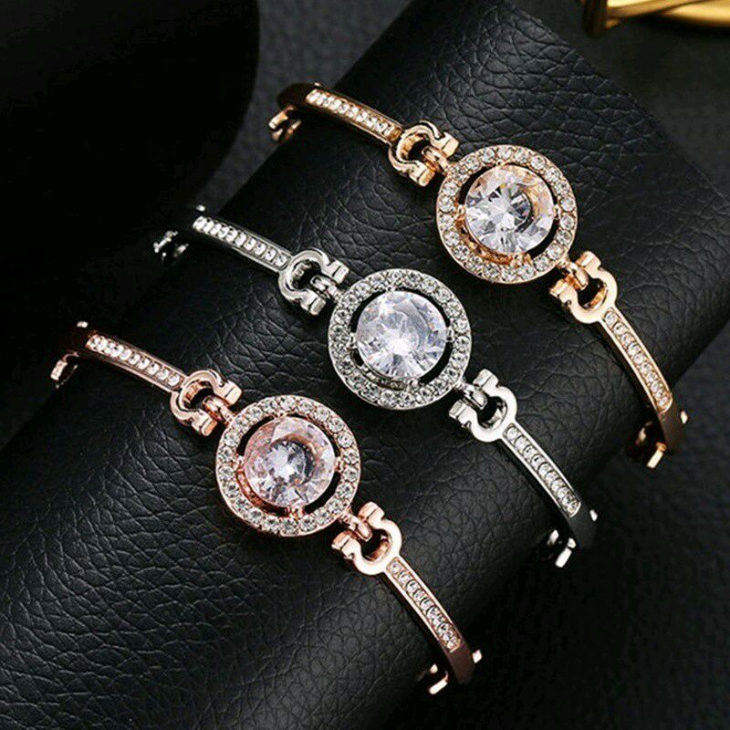 Gelang Rantai Lapis Emas Silver Dengan Berlian Imitasi Elegan